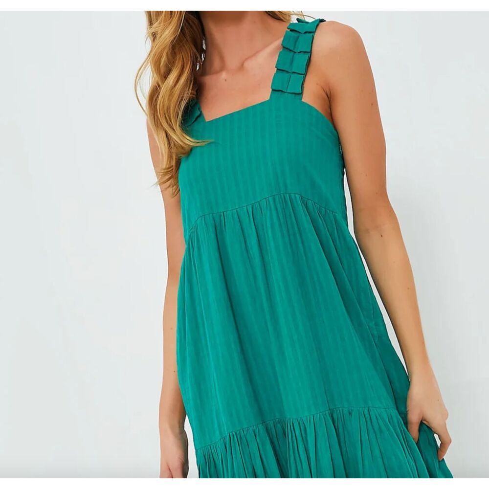 ~ Tuckernuck Maxi Dress XL MIRTH Rio Green Tiered Orig $338 Tassel Emerald Cottn
